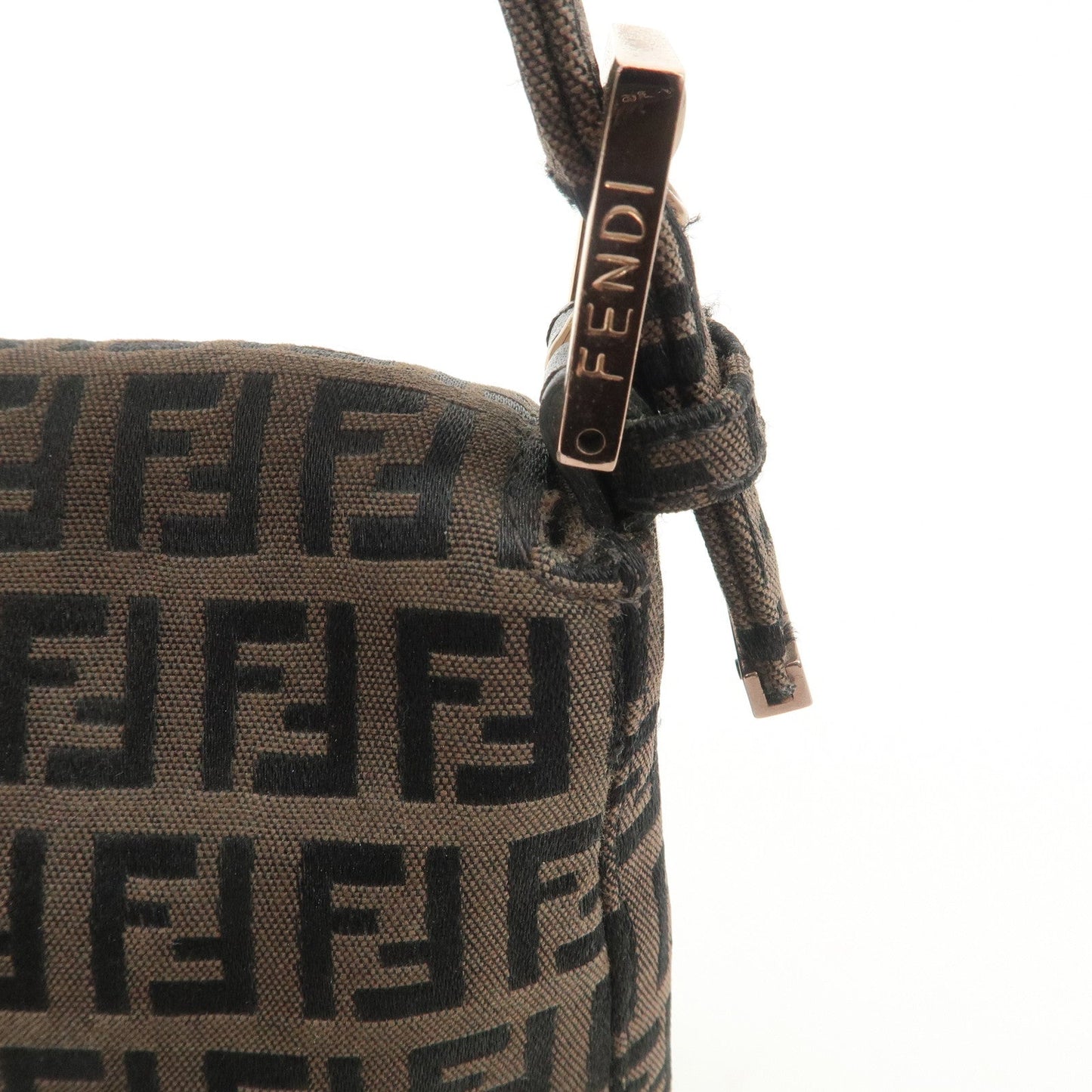 FENDI Mamma Baguette Canvas Shoulder Bag Brown Black 26424