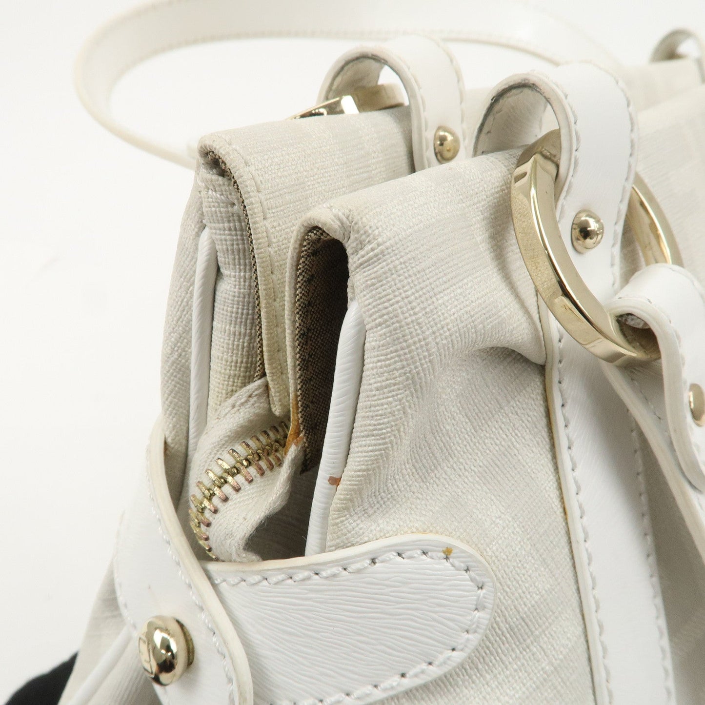 FENDI Zucca PVC Leather Shoulder Bag White Gold Hardware 8BR628