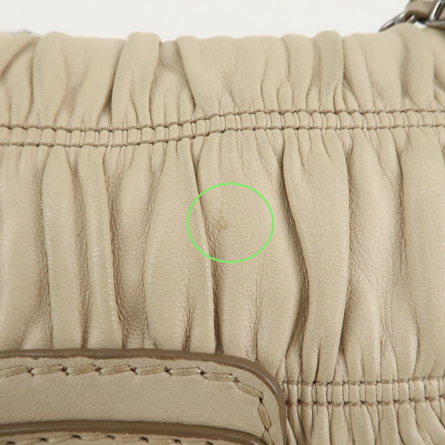 PRADA Leather Gathered Chain Shoulder Bag Ivory B4695C
