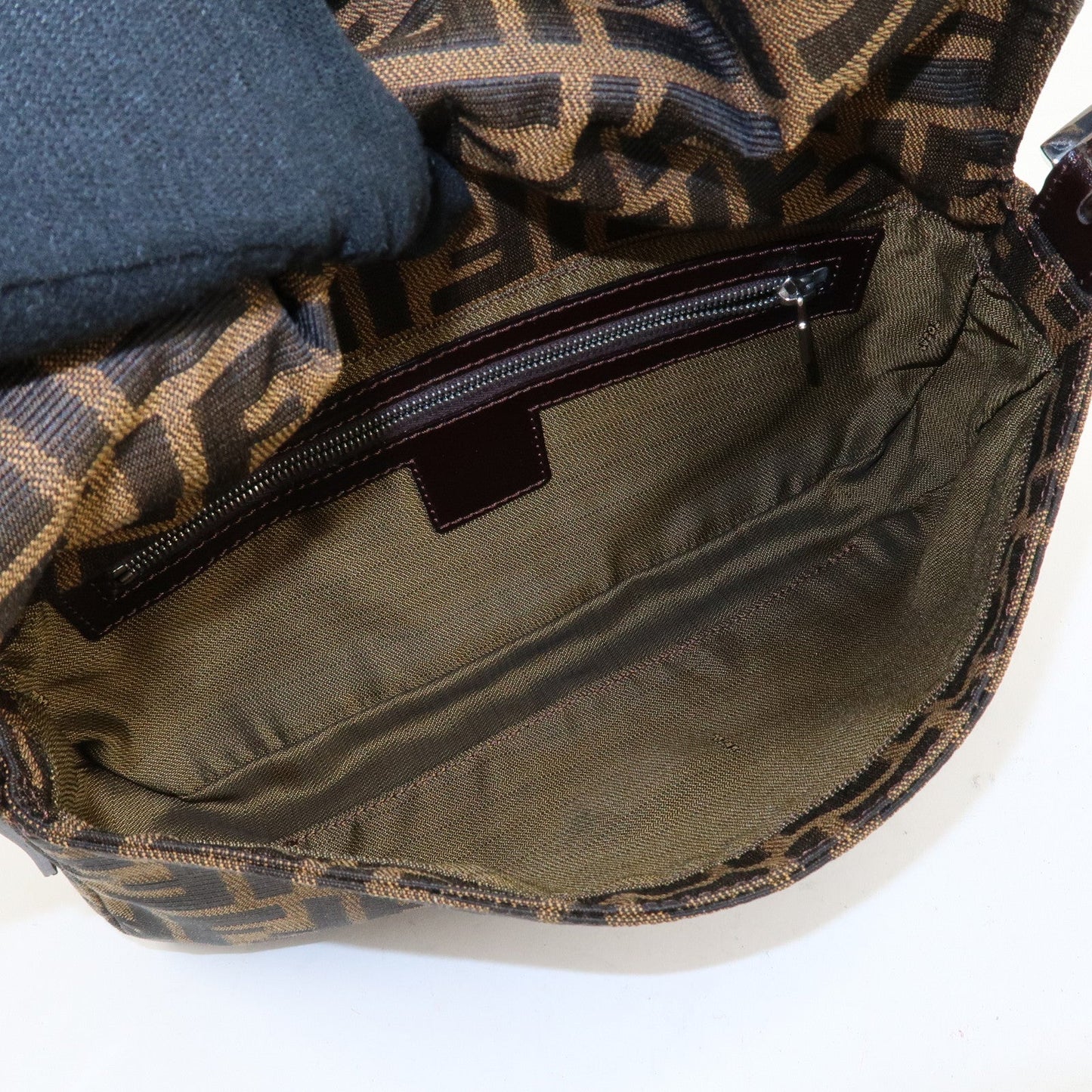 FENDI Mamma Baguette Zucca Canvas Leathr Shoulder Bag 214526424099
