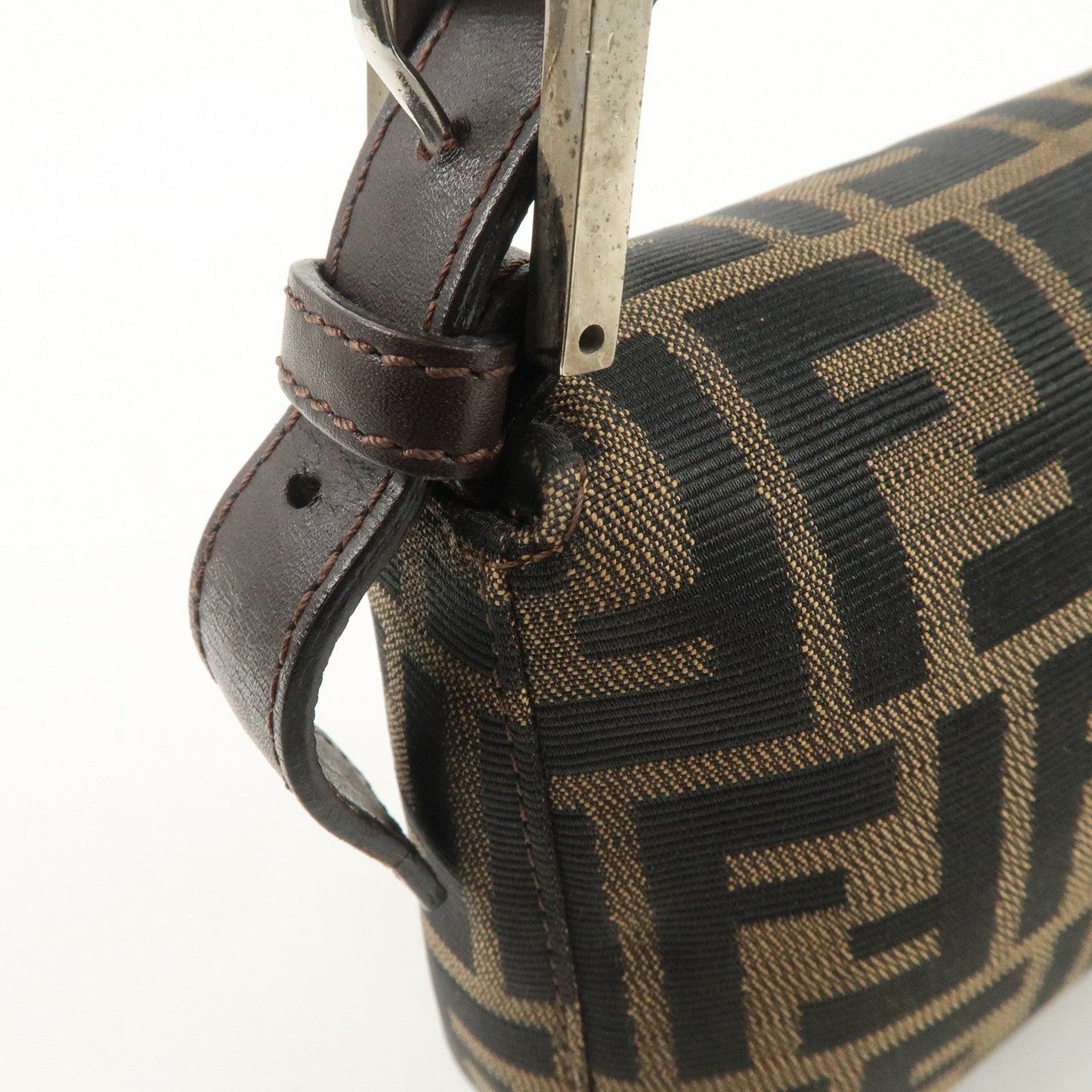 FENDI Zucca Mamma Baguette Canvas Shoulder Bag Brown Black 26424