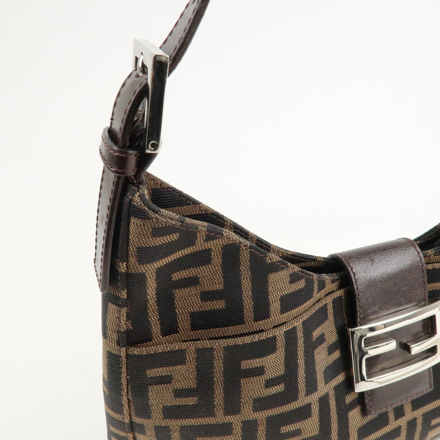 FENDI Zucca Canvas Leather Shoulder Bag Brown 26569