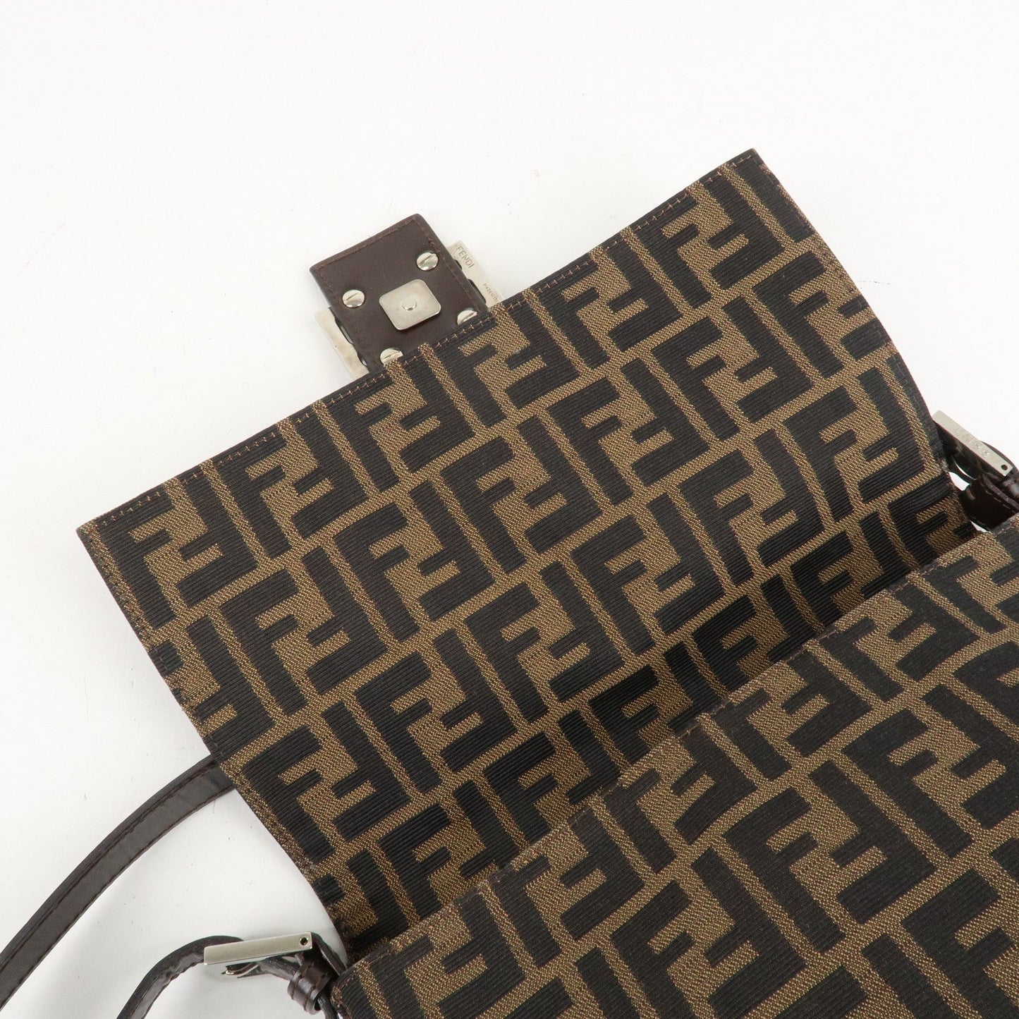 FENDI Mamma Baguette Zucca Canvas Leather Shoulder Bag 26325