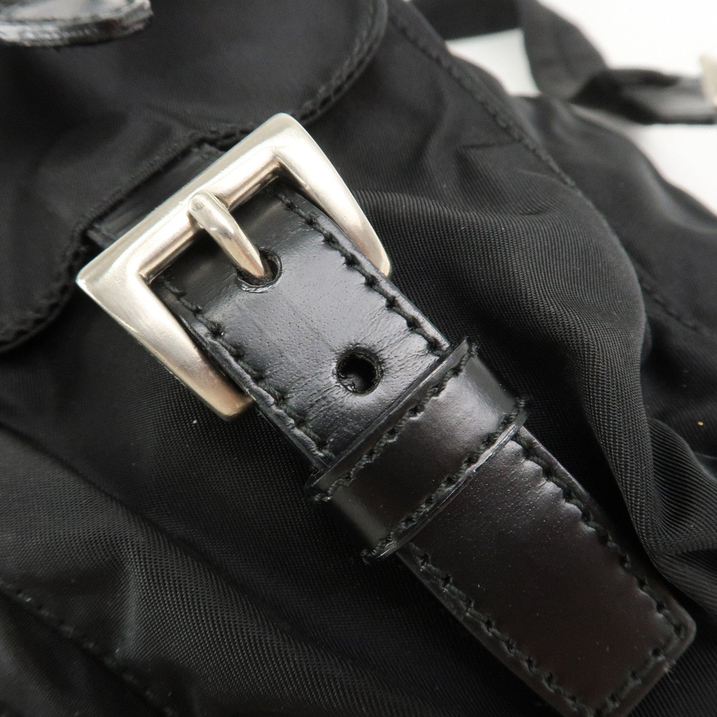 PRADA Triangle Logo Nylon Leather Back Pack Black B5885