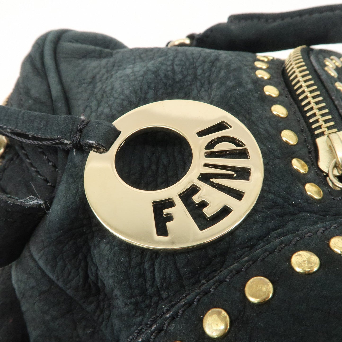 FENDI Suede Studs Mini Boston Bag Black 8BL076