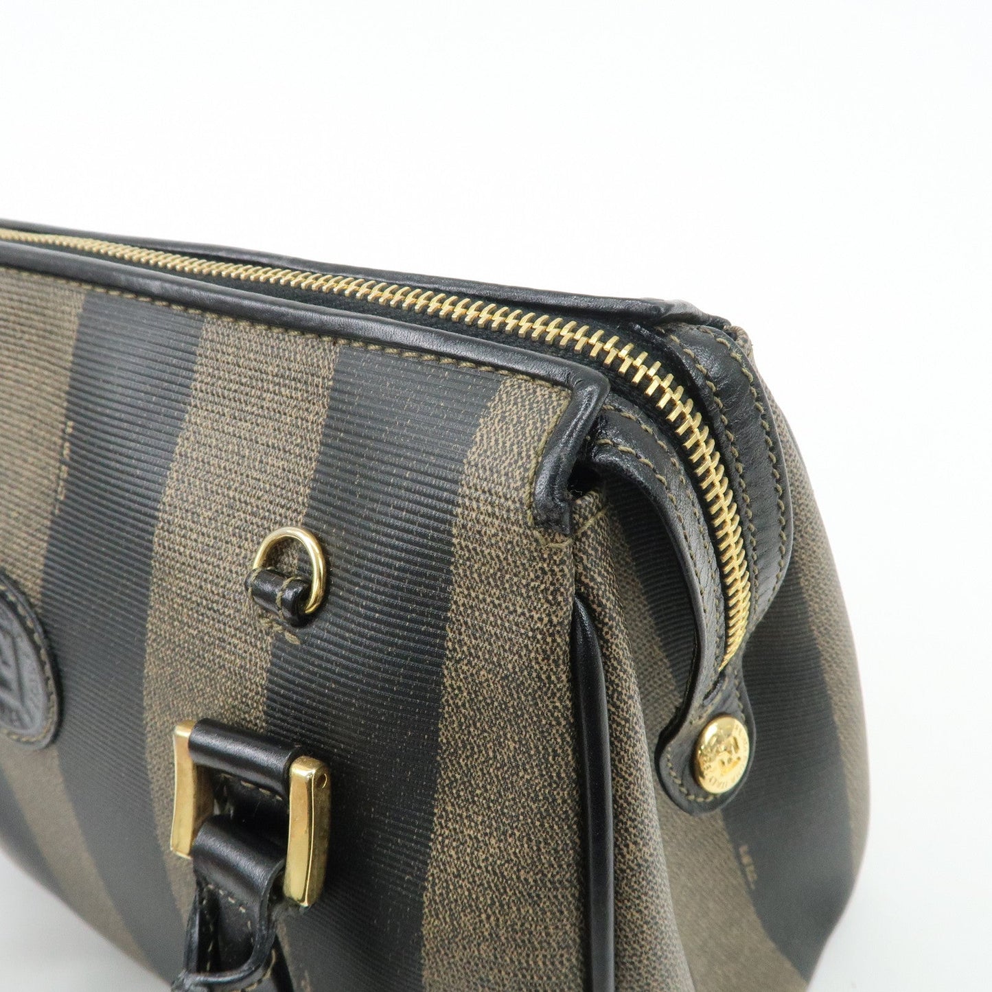 FENDI Pequin PVC Leather 2Way Bag Hand Bag Brown Black