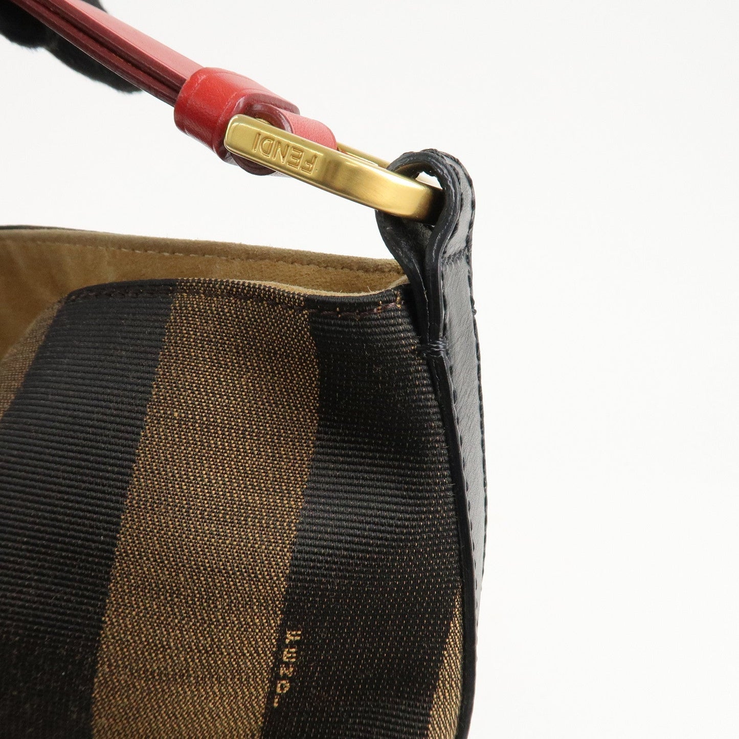 FENDI Pequin Canvas Leather Shoulder Bag Beige Black Brown 8BR653
