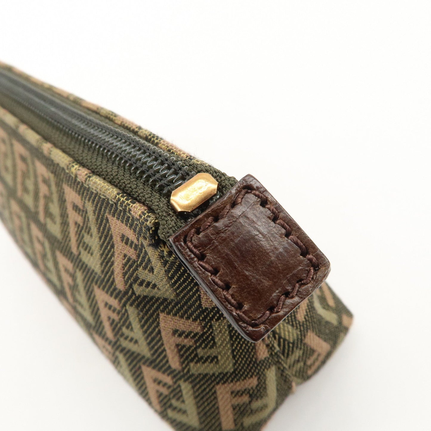 FENDI Zucca Canvas Leather Pouch Mini Bag Khaki Brown 7N0037