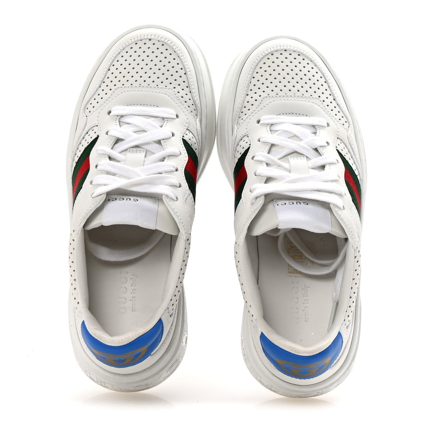 Gucci Calfskin Web Perforated Womens Platform 55mm Sneakers 36 White Bright Splash