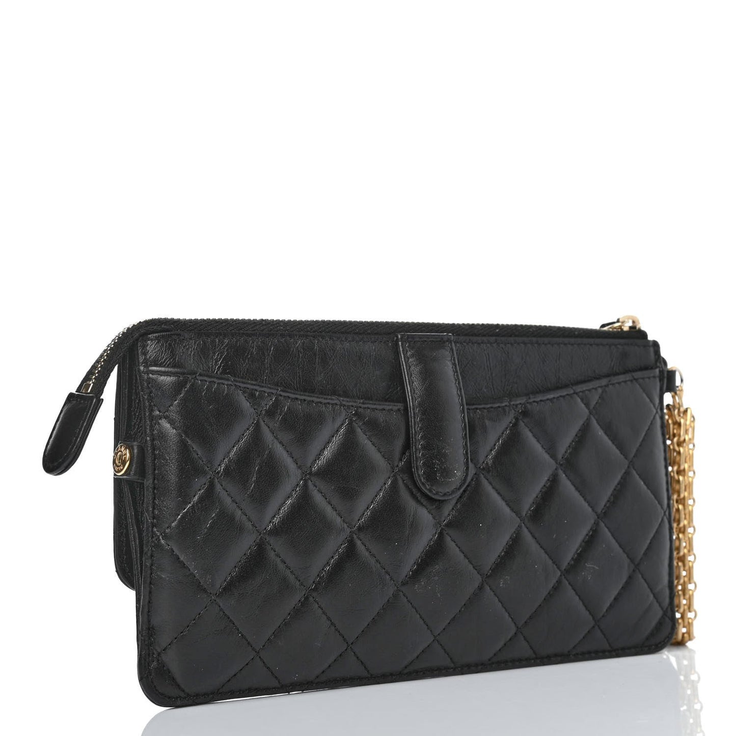 CHANEL Aged Calfskin Quilted 2.55 Reissue Pouch With Chain Handle Black