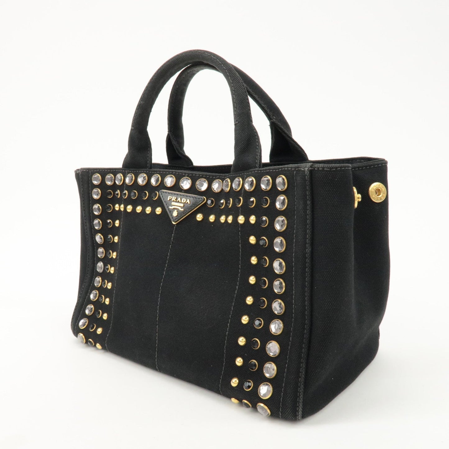 PRADA Logo Canapa Mini Canvas Bijoux 2Way Bag Hand Bag Black 1BG439