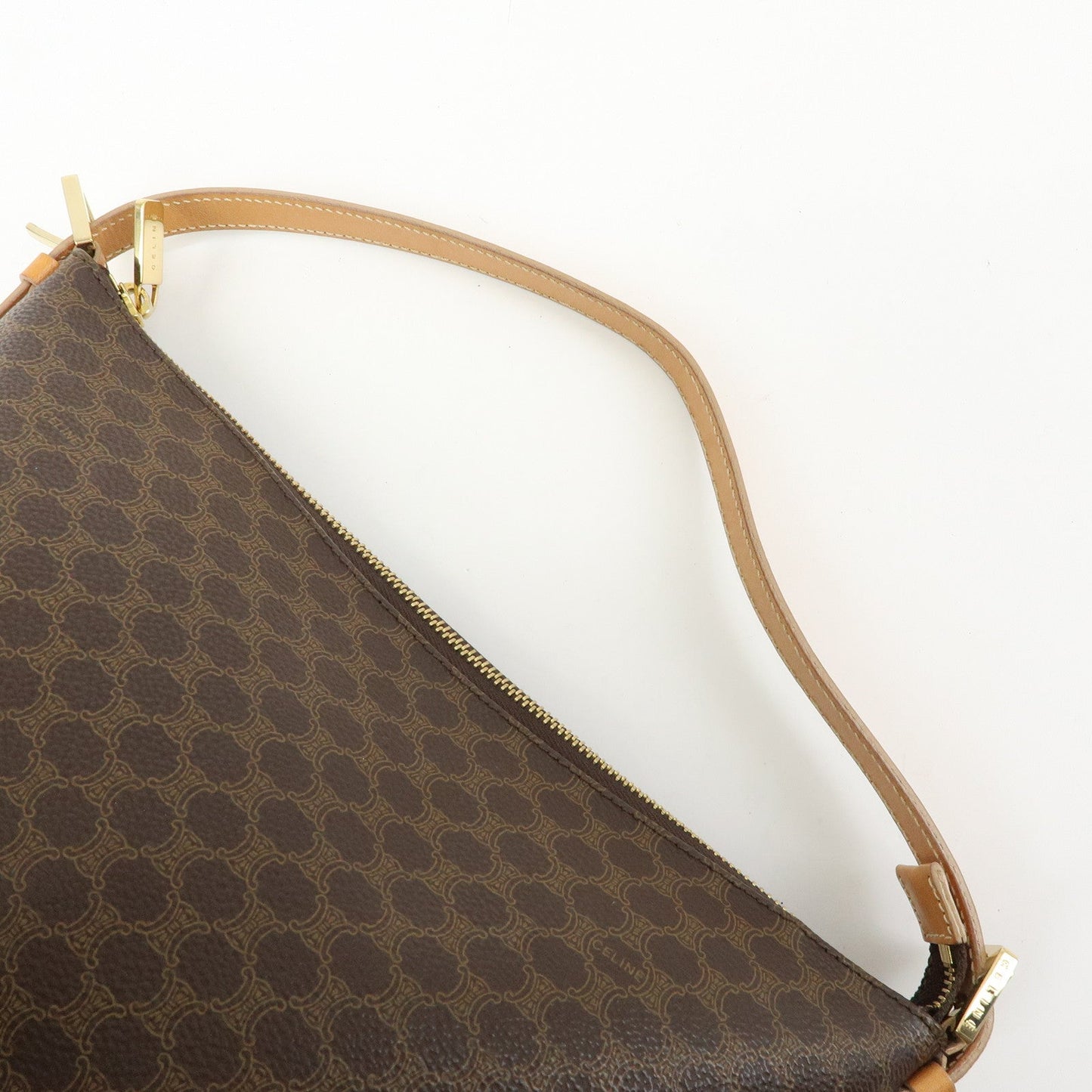 CELINE Macadam PVC Coated Canvas Leather Hand Bag Brown Beige