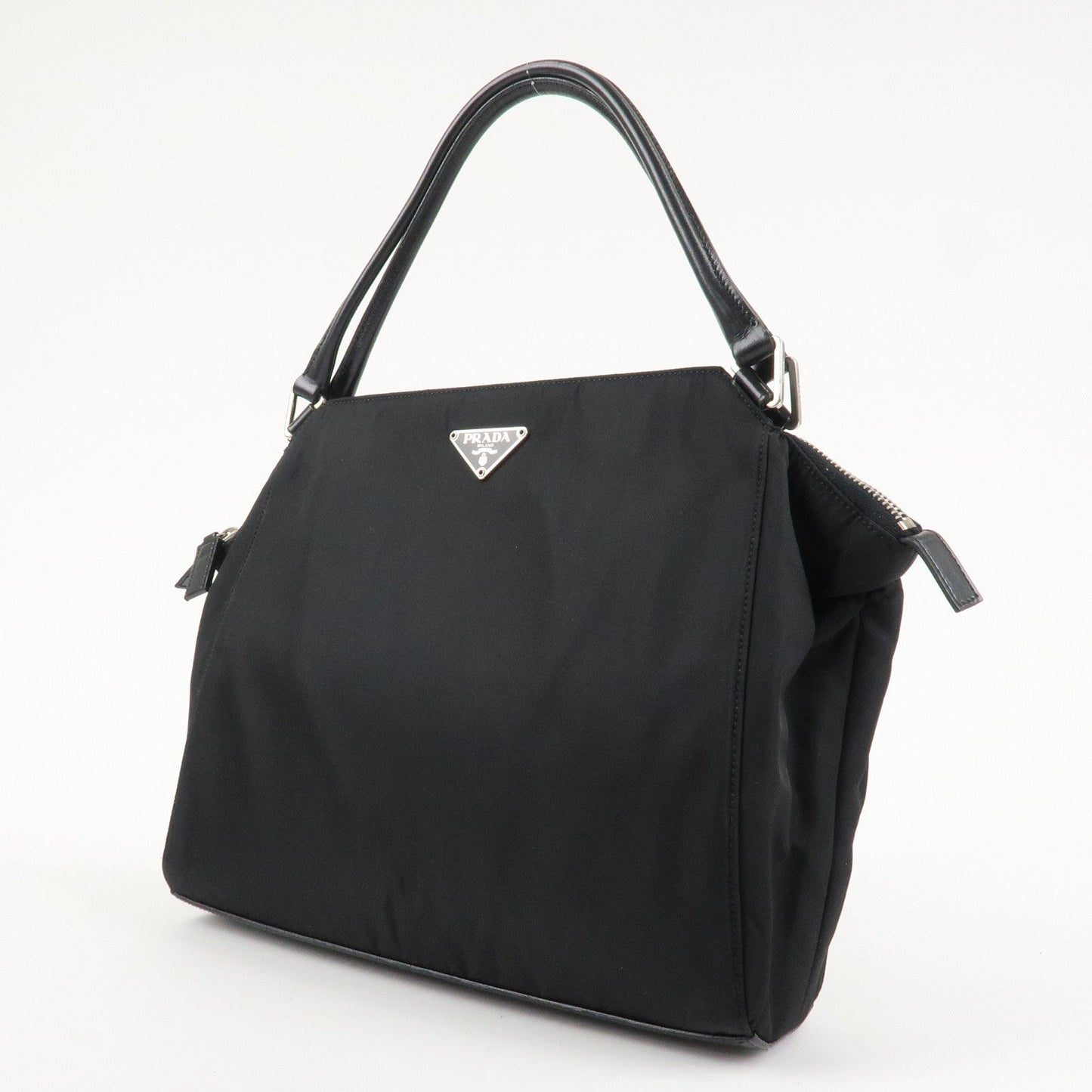PRADA Triangle Logo Nylon Leather Tote Bag Shoulder Bag B11093