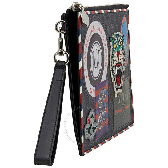 Gucci Lou Caro Leather Canvas Clutch