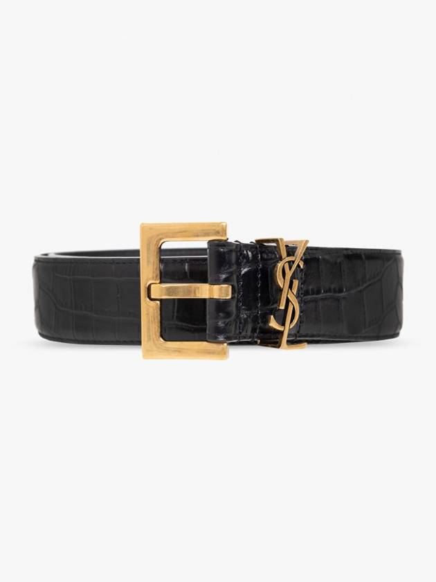 Luxury Saint Laurent Trending 2025 Cassandra Square Crocodile Leather Buckle Belt Black