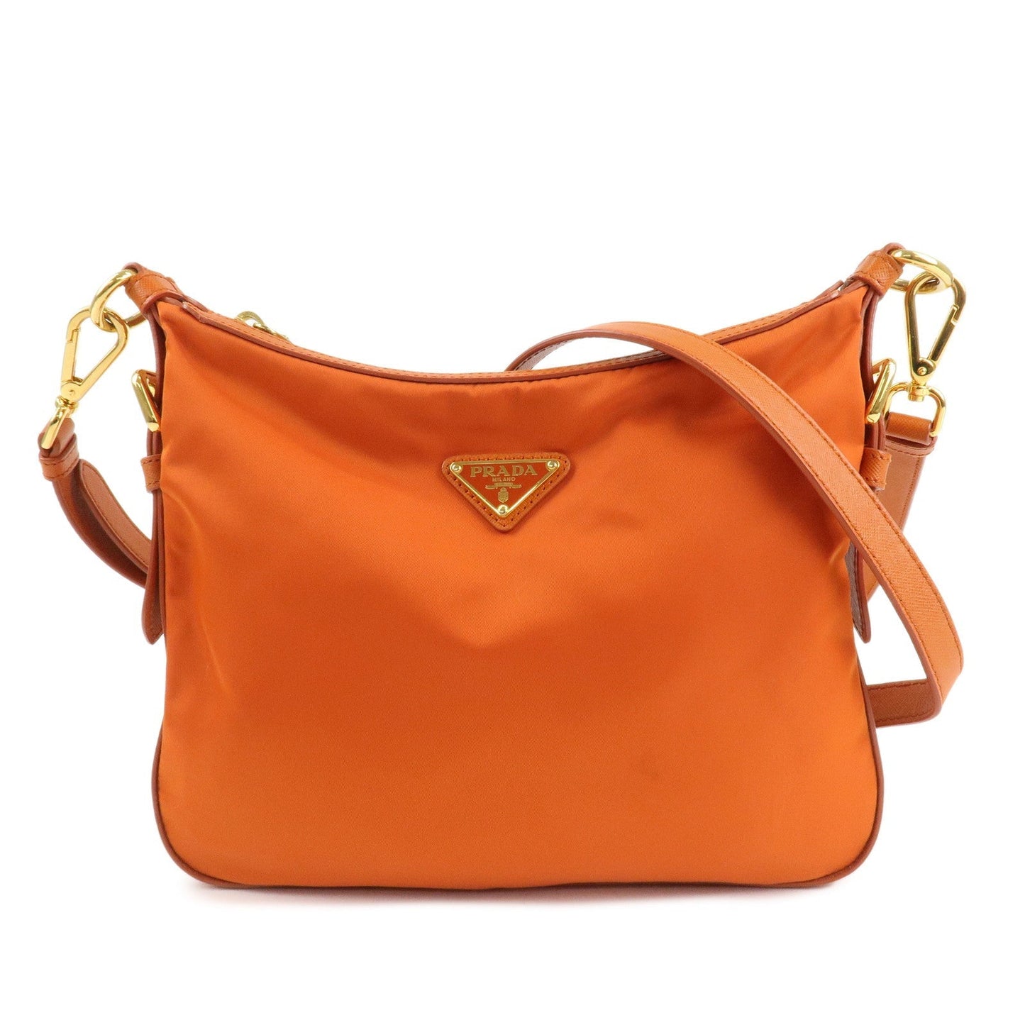 PRADA Triangle Logo Nylon Leather 2Way Shoulder Bag Orange