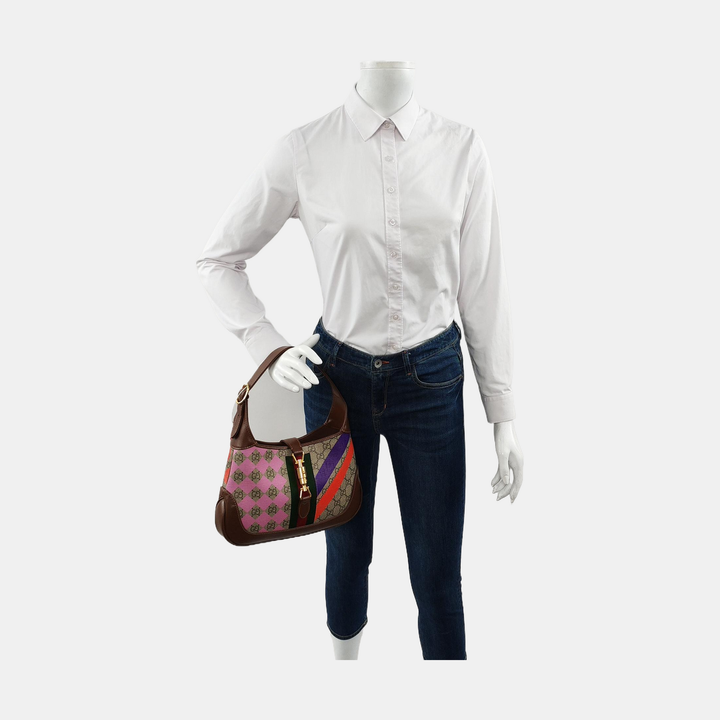 Gucci Jackie 1961 Small Brown Leather Multicolor Monogram Canvas