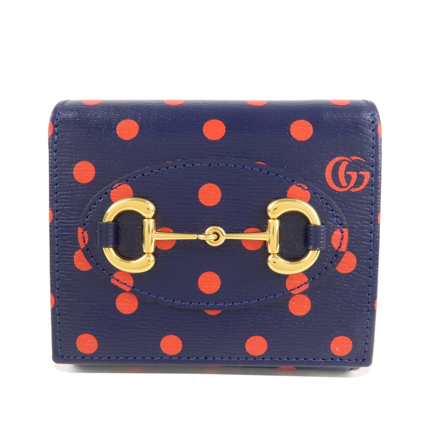 GUCCI Horsebit Dot Pattern Leather Bifold Wallet Navy Red 621891