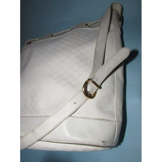 Gucci White Micro G Logo Print Leather Cross Body Bucket Purse