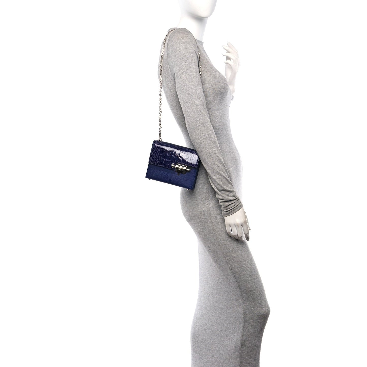 Hermes Epsom Shiny Alligator Mini Verrou Chaine Bag Bleu Encre Black