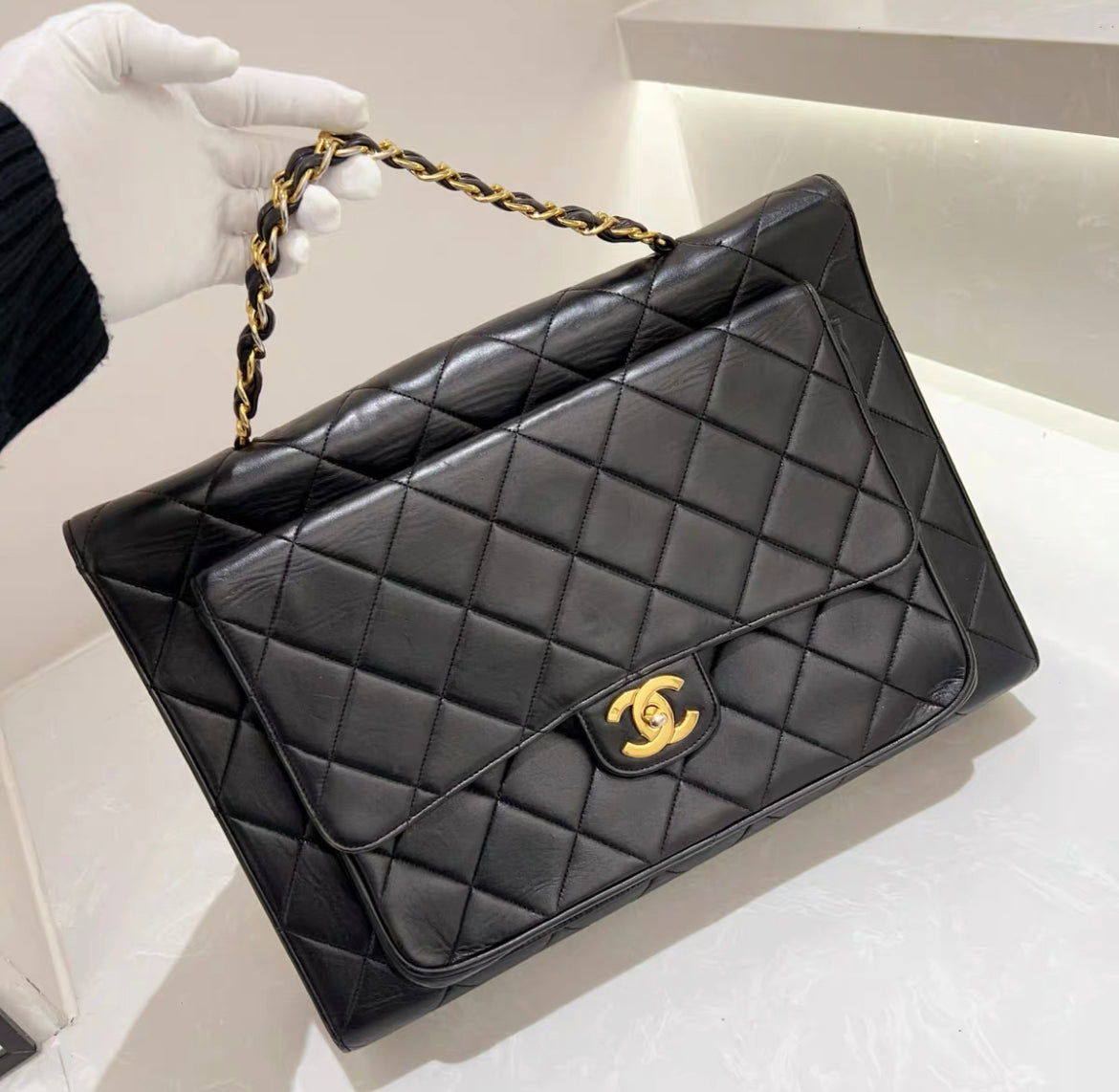 Chanel Rare  Gold Top Handle Business Portfolio Briefcase