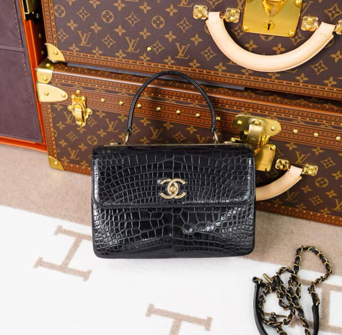 Chanel Black Exotic Croccodile Leather  Flap Bag