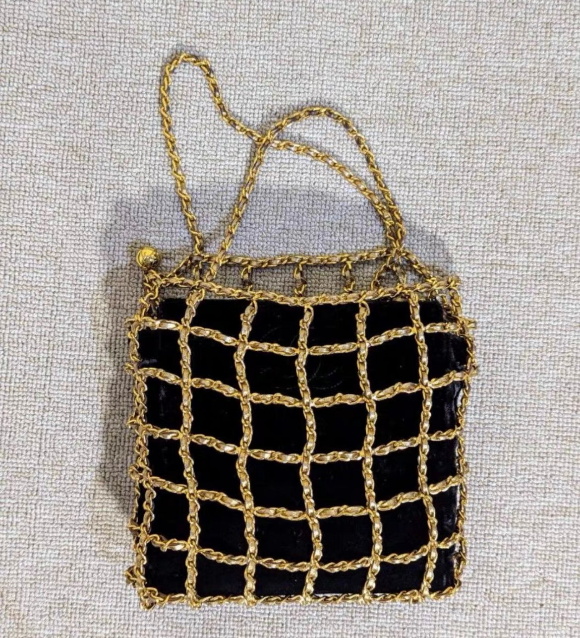 Chanel Minaudière Clutch Rare  Micro Mini Woven Chain Black Satin Satchel