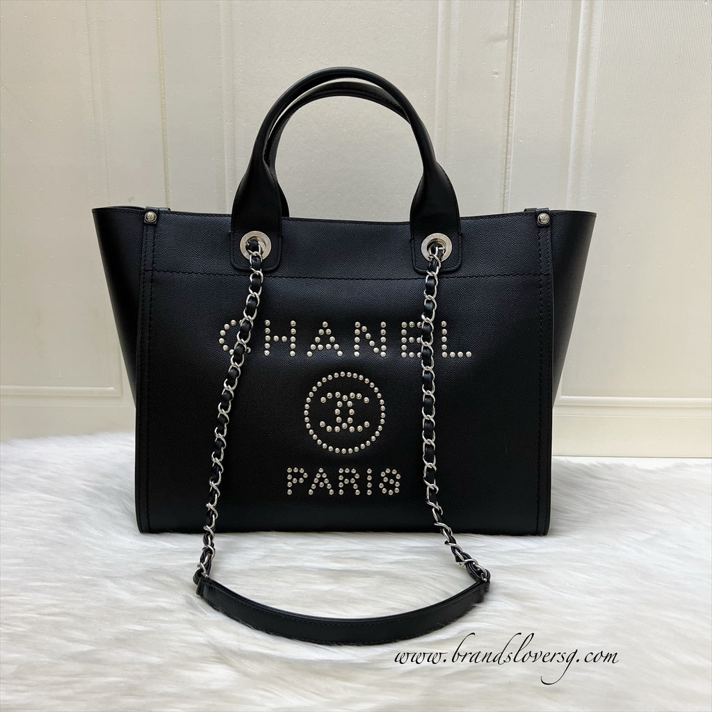 Chanel Small / Medium Deauville Tote in Black Caviar and SHW