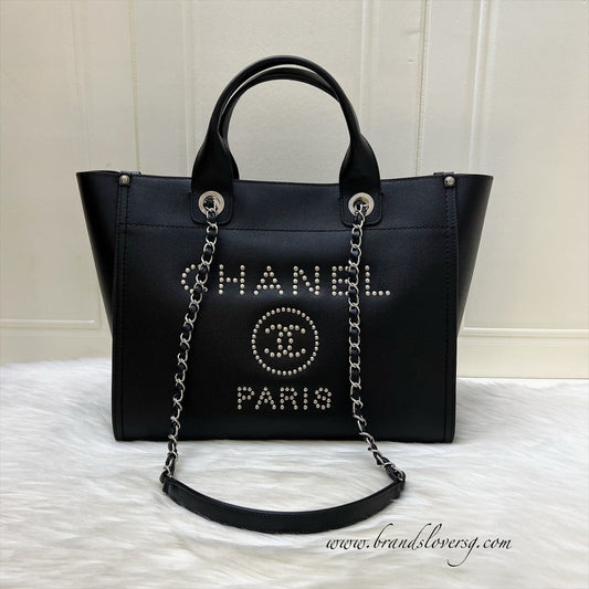 Chanel Small / Medium Deauville Tote in Black Caviar and SHW
