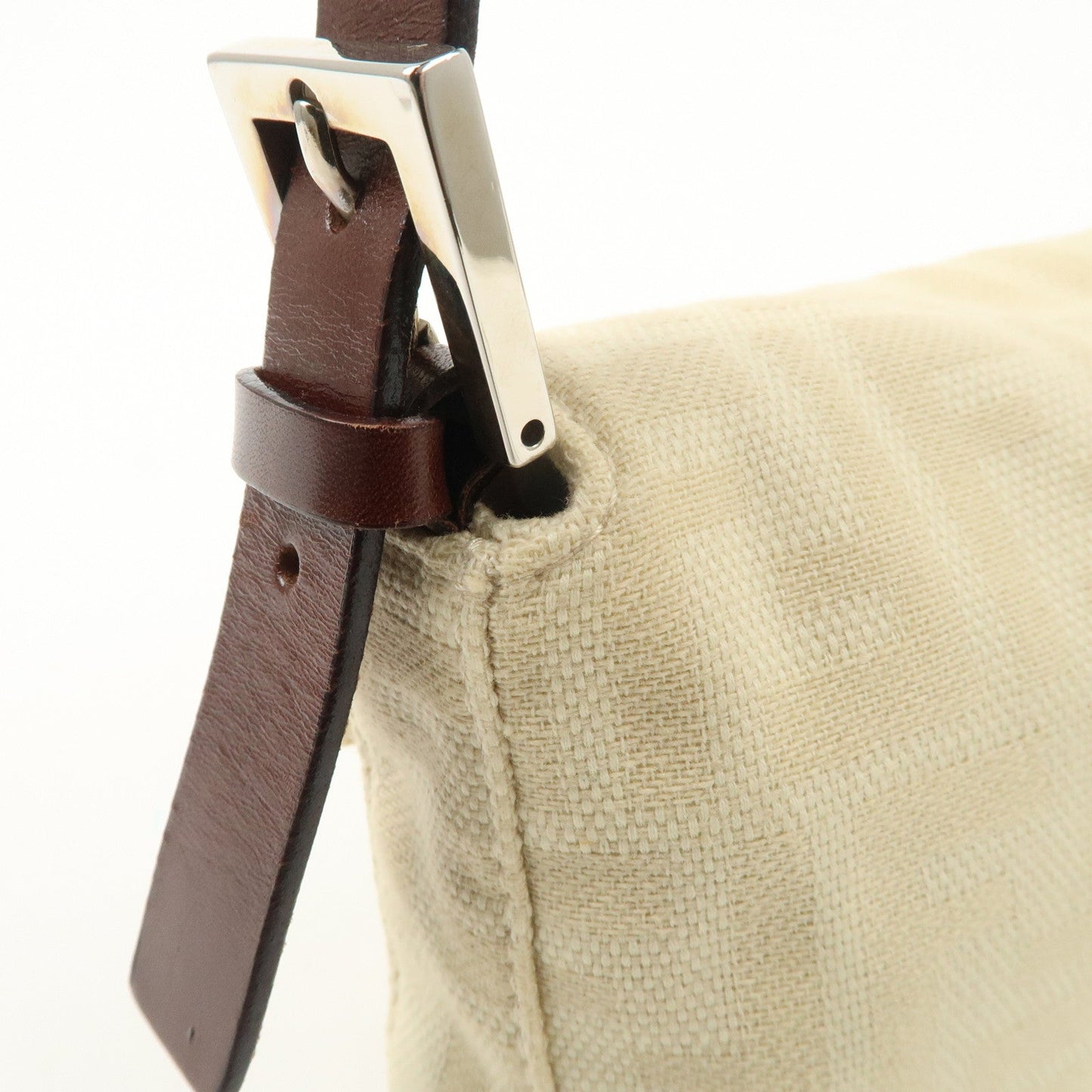 FENDI Zucca Mamma Baguette Canvas Shoulder Bag Beige White 26424