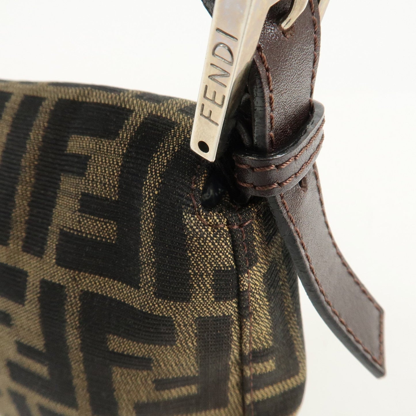 FENDI Zucca Mamma Buguette Canvas Shoulder Bag Brown Black 26424