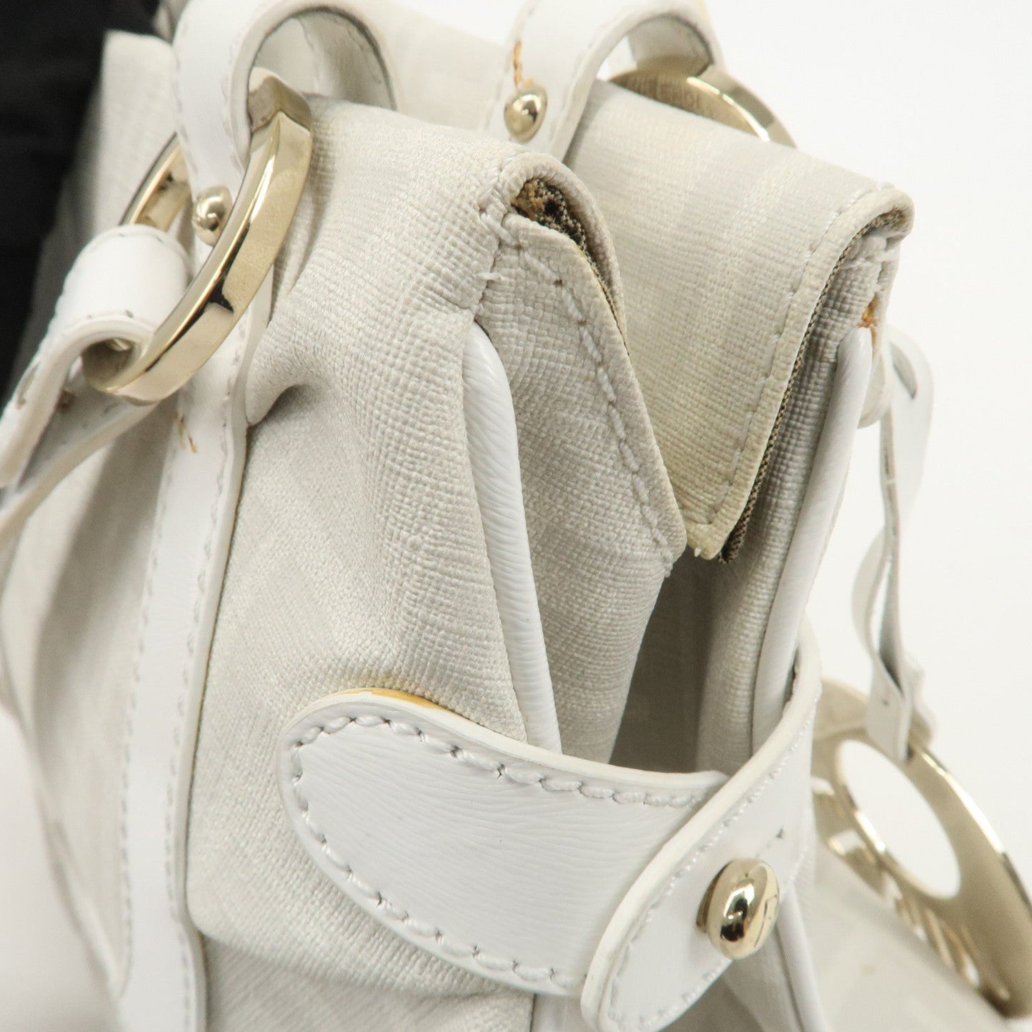 FENDI Zucca PVC Leather Shoulder Bag White Gold Hardware 8BR628