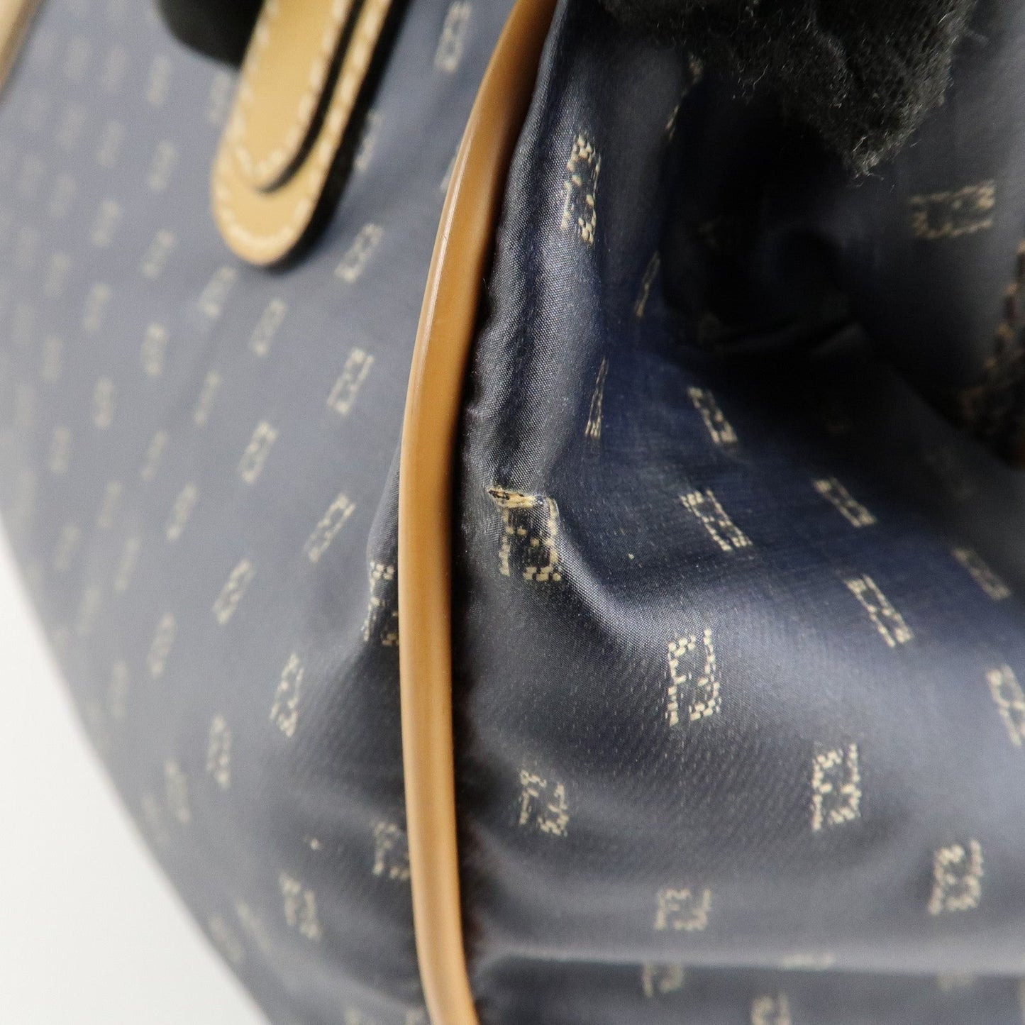 FENDI PVC Leather 2Way Bag Hand Bag Navy Brown