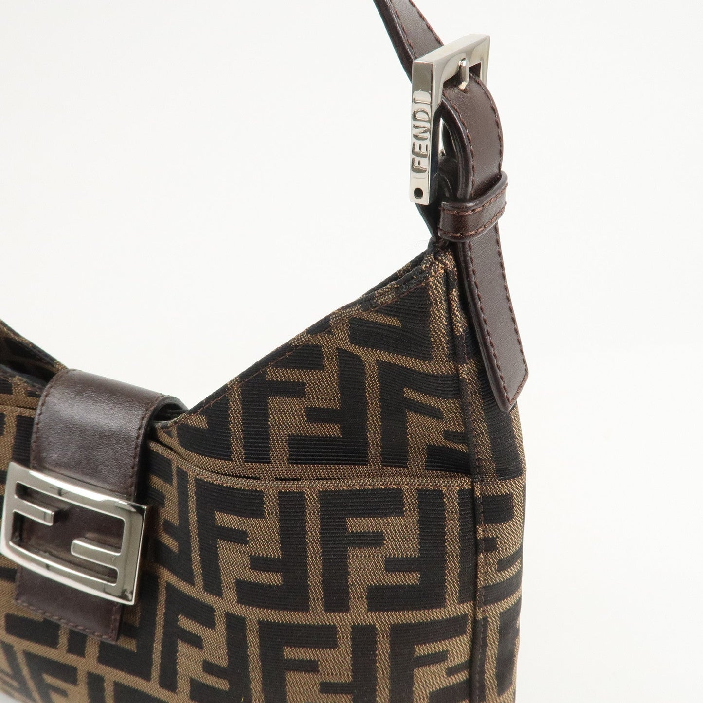FENDI Zucca Canvas Leather Shoulder Bag Brown 26569