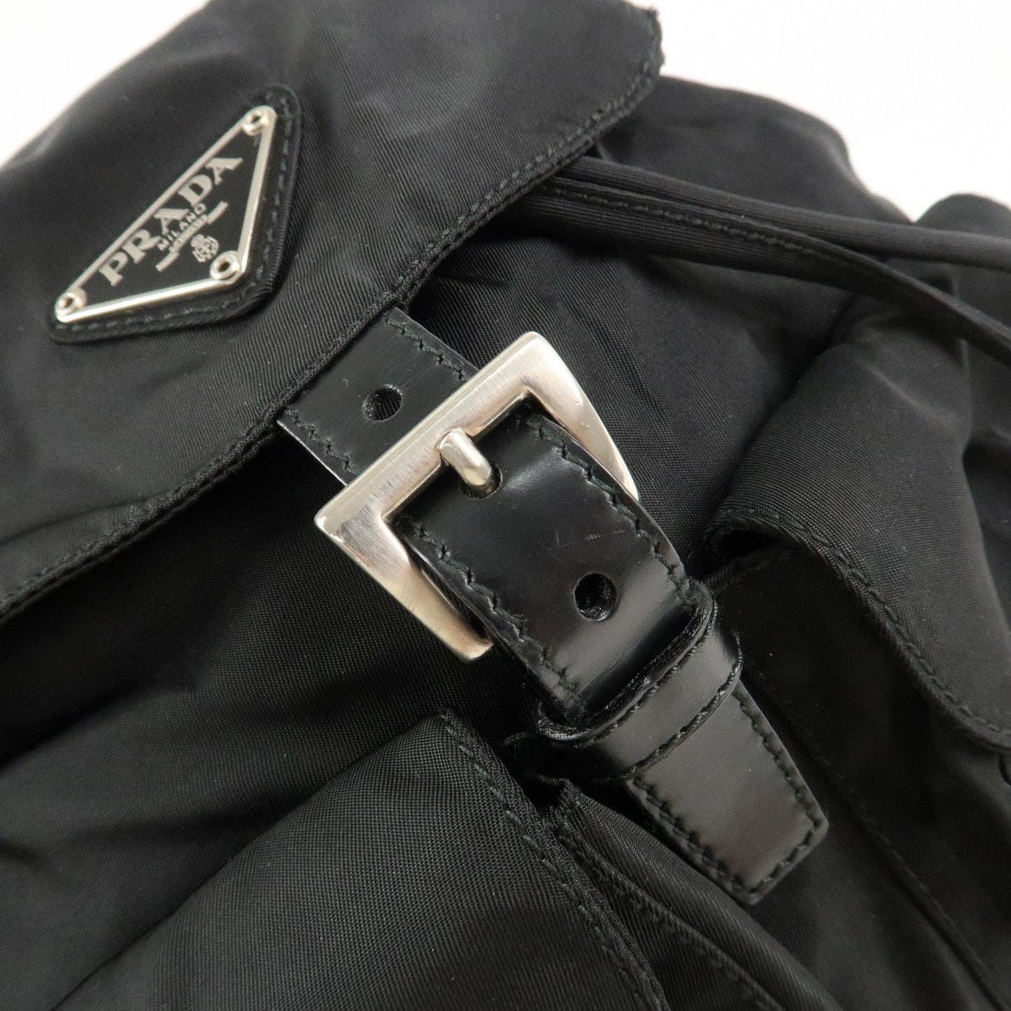 PRADA Triangle Logo Nylon Leather Back Pack Black B5885