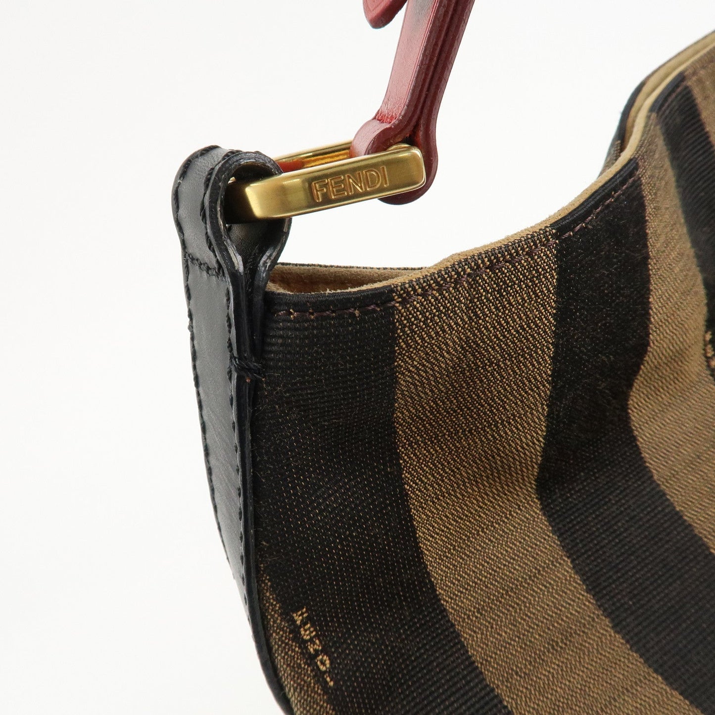 FENDI Pequin Canvas Leather Shoulder Bag Beige Black Brown 8BR653
