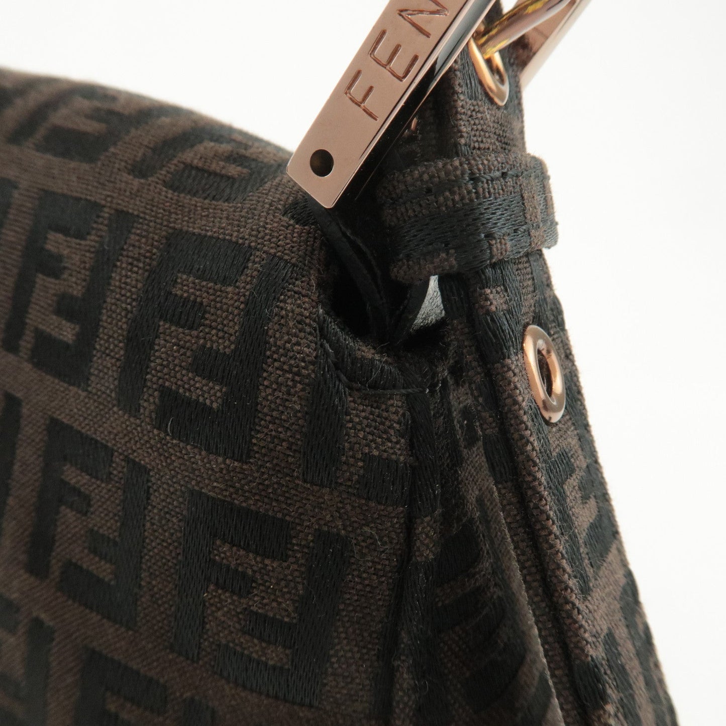 FENDI Zucchino Mamma Baguette Canvas Leather Shoulder Bag 8BR001