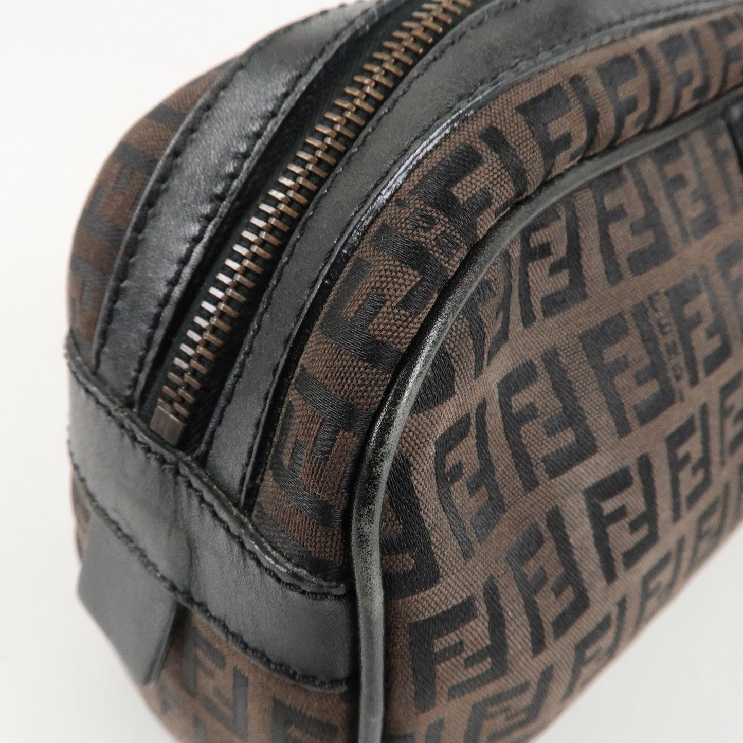 FENDI Zucchino Canvas Leather Hand Bag Brown Black 8BL006