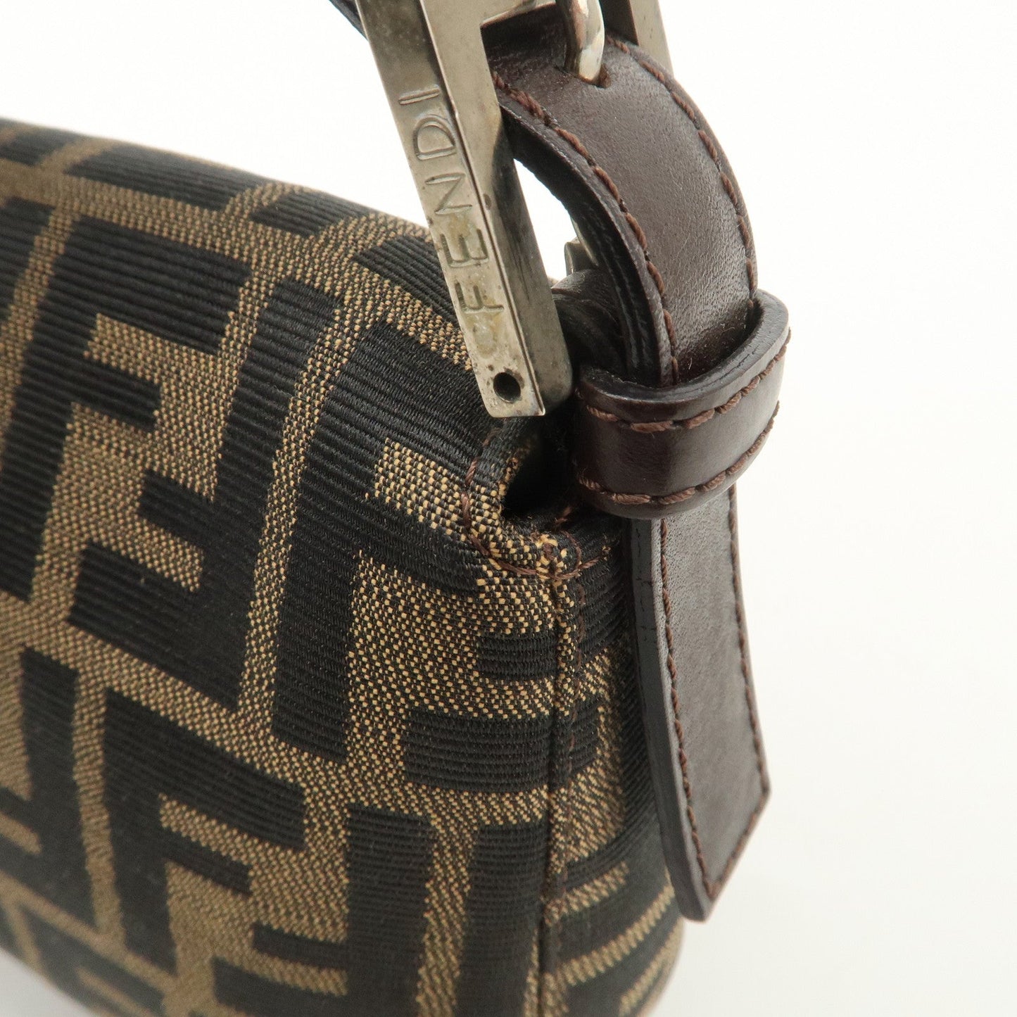 FENDI Zucca Mamma Baguette Canvas Shoulder Bag Brown Black 26424