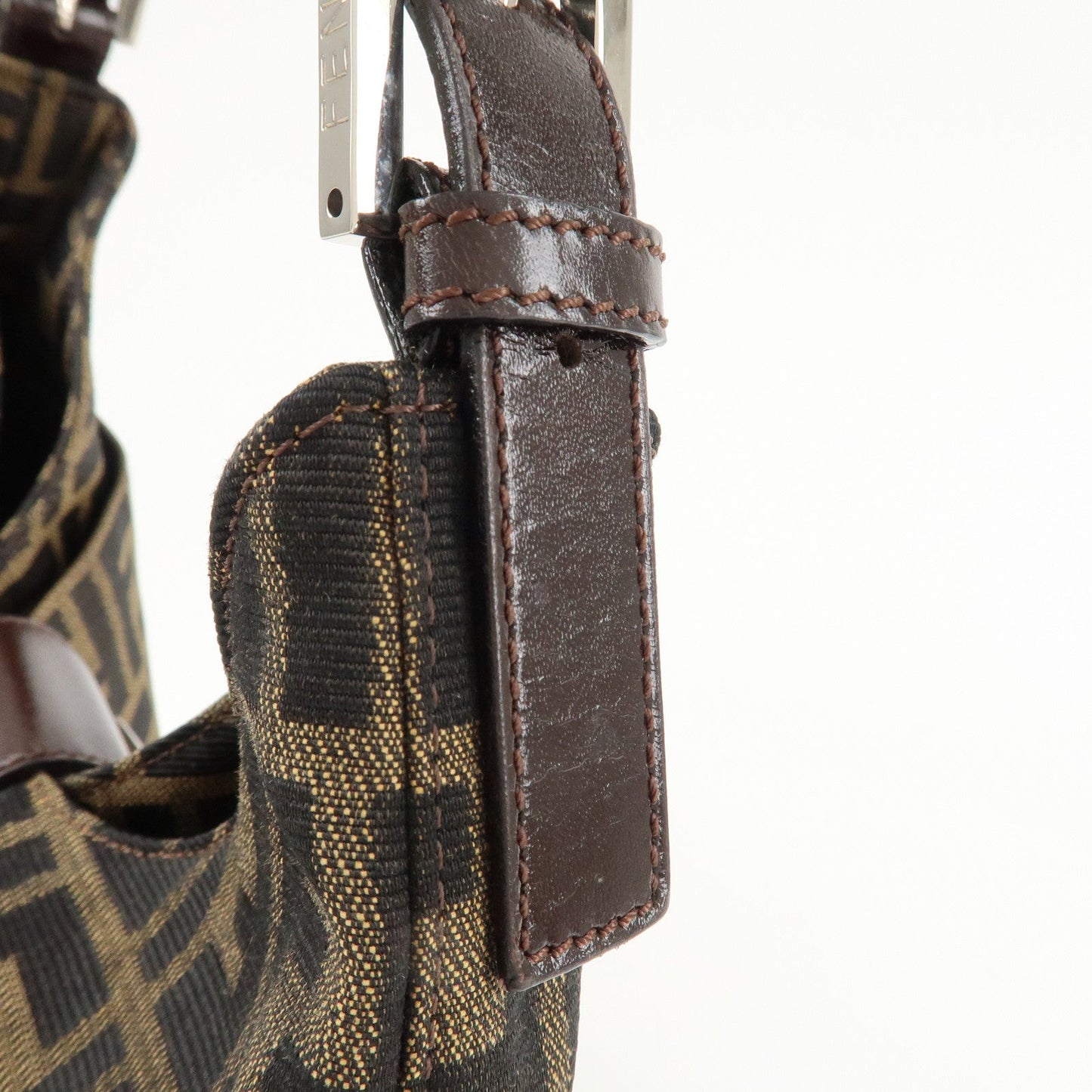 FENDI Zucca Canvas Leather Shoulder Bag Brown Black 26569