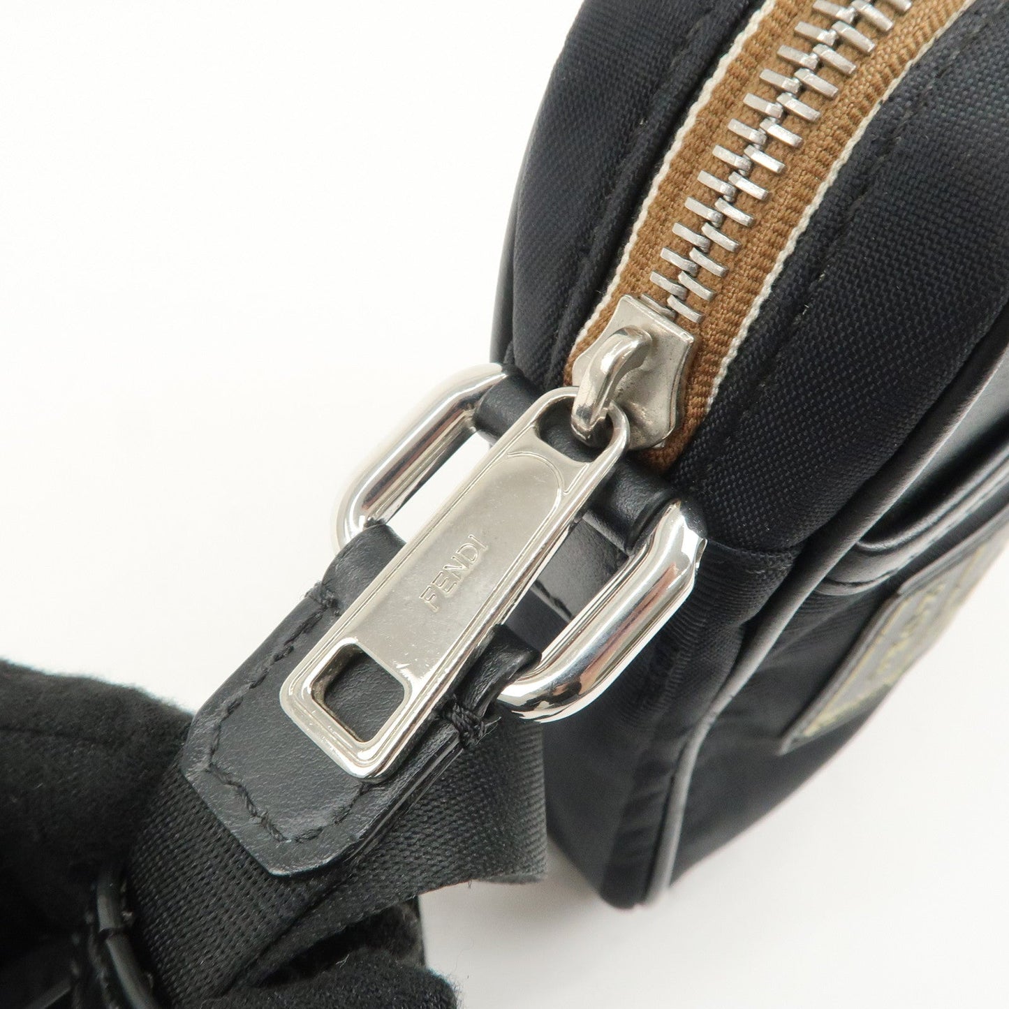 FENDI Pequin Nylon Leather Shoulder Bag Black 7VA456