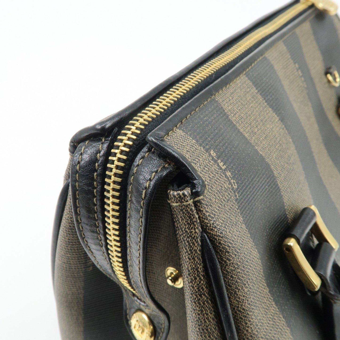FENDI Pequin PVC Leather 2Way Bag Hand Bag Brown Black