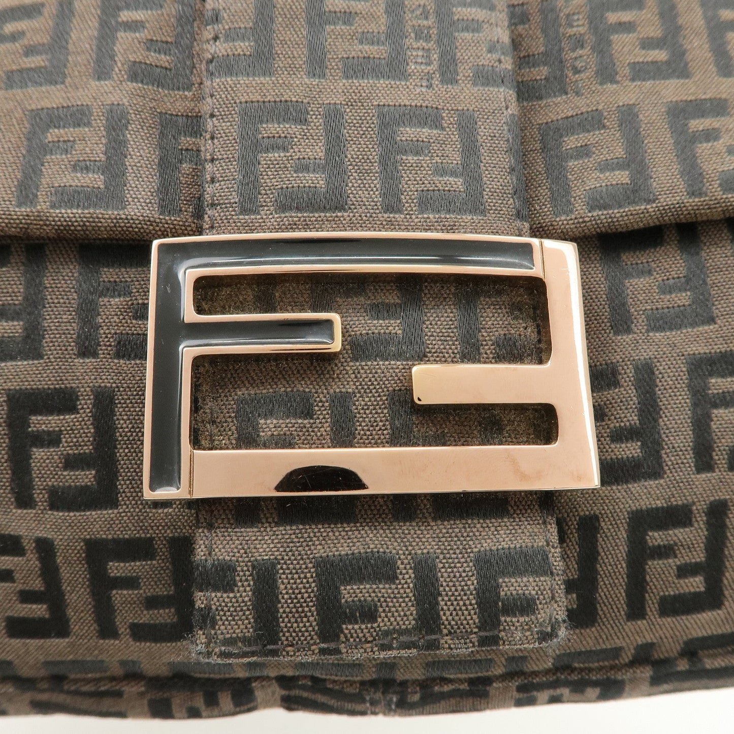 FENDI Mamma Baguette Canvas Shoulder Bag Brown Black 26424