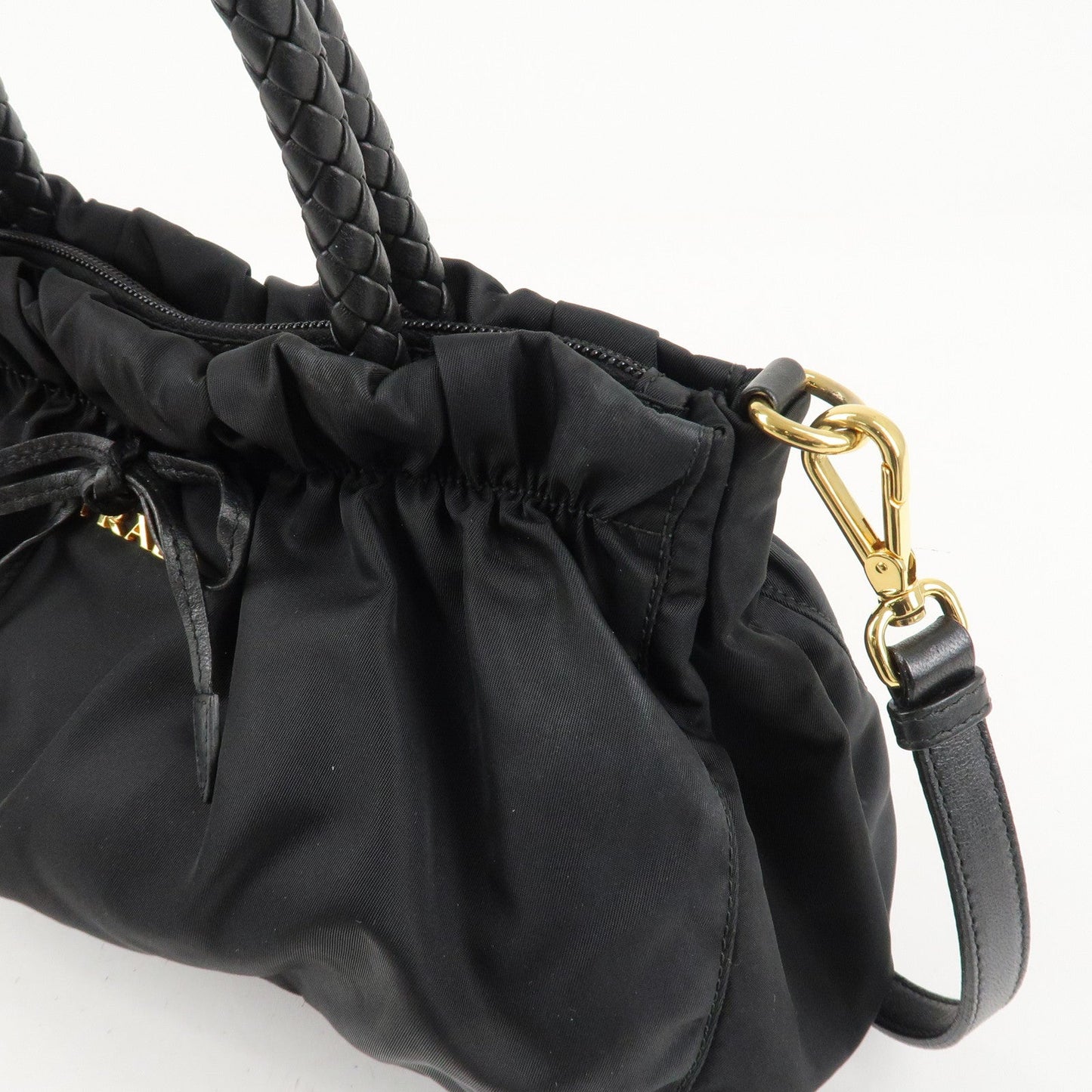 PRADA Nylon Leather Ribbon 2Way Shoulder Bag Black BN1631