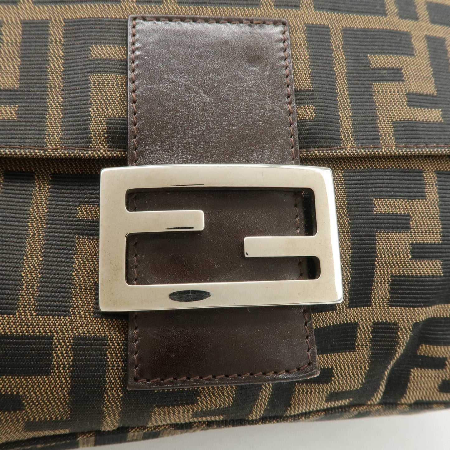 FENDI Mamma Baguette Canvas Leather Shoulder Bag Silver HDW 26325