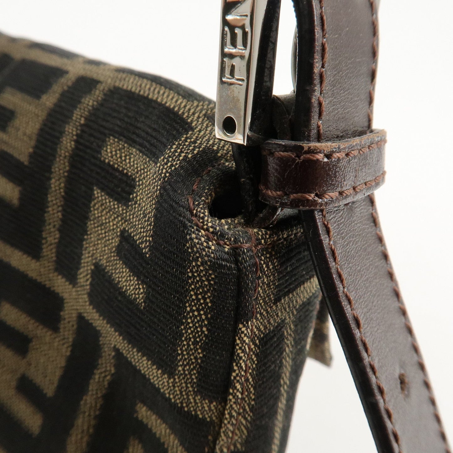 FENDI Mamma Bagguette Zucca Canvas Leather Shoulder Bag 26424