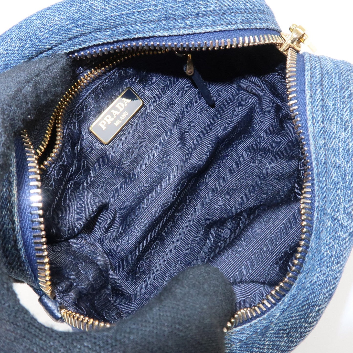 PRADA Logo Canvas Leather Pouch Cosmetic Pouch Blue 1NA175