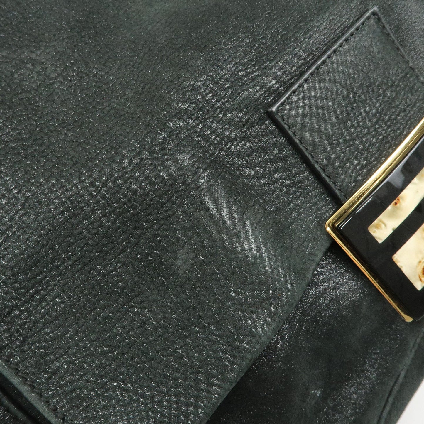 FENDI Mamma Baguette Leather Chain Shoulder Bag Gold Black 8BR638
