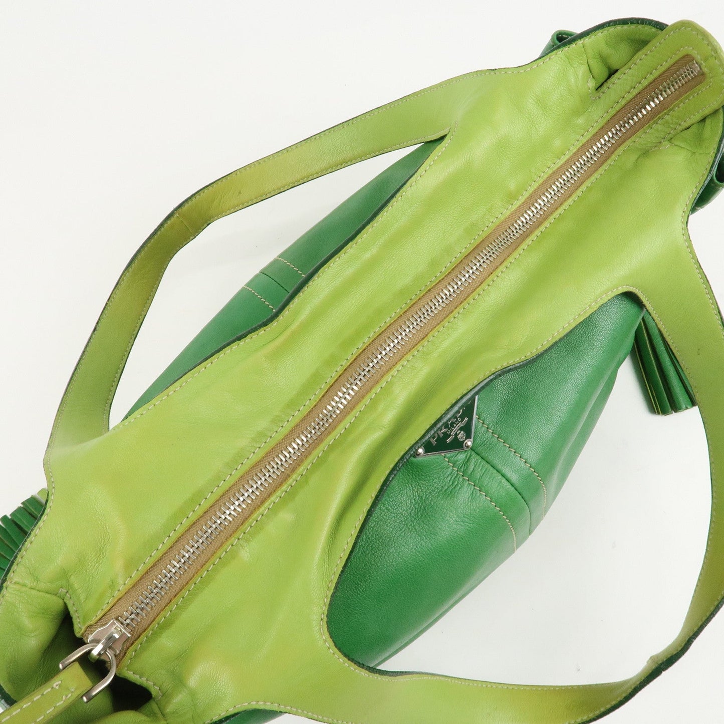PRADA Logo Leather Tassel Shoulder Bag Hand Bag Green