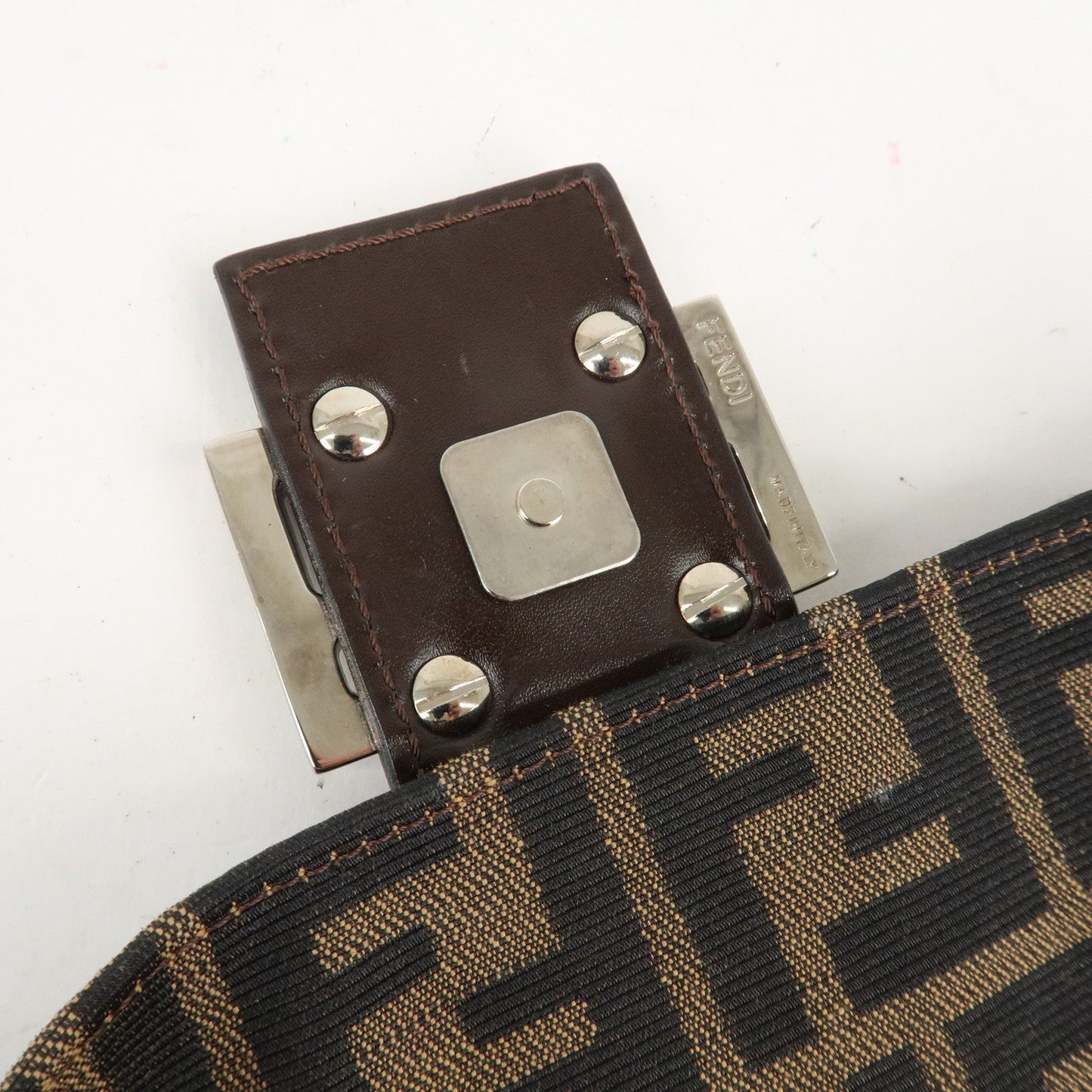 FENDI Mamma Baguette Zucca Canvas Leather Shoulder Bag 26325